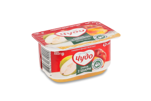 Творожок 4.2% взбитый с наполнителем фруктовым двухслойный Персик-груша Чудо ст 100г