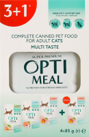 Корм консервированный полнорационный для взрослых котов Multi Taste Super Premium Optimeal к/у 4х85г