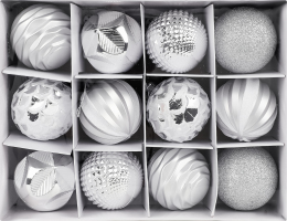 Набір куль новорічних срібних 6см 12шт KYYW098/1