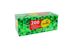 Серветки косметичні універсальні 2-х шарові 20х20см Ecolo 200шт