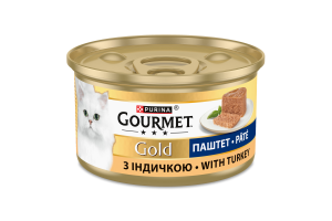 Корм консервированный полнорационный для взрослых котов с индейкой Паштет Gold Gourmet ж/б 85г
