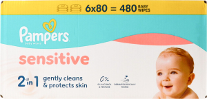 Салфетки влажные детские Sensitive Pampers 6х80шт