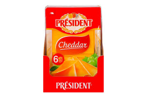 Сир 51% твердий скибками Чеддер President лоток 100г