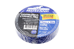 Стрічка ізоляційна синя ПВХ 15мм*10м Mustang