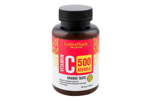 Добавка дієтична зі смаком апельсину Ацерола 500 Вітамін С Golden pharm 100шт