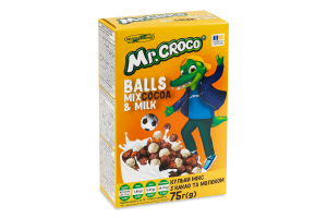 Сніданки сухі глазуровані цукровою глазур'ю з какао та молоком Кульки мікс Mr. Croco к/у 75г