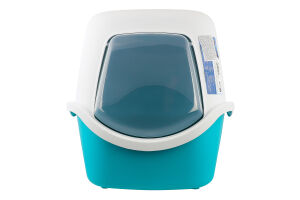 Туалет д/котів Віко бірюзово-білий пластик закритий з дверима 40*40*56см Тріксі