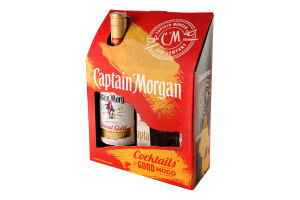Набор Напиток алкогольный 1л 35% на основе карибского рома Spiced gold + 1 стакан 340мл Captain Morgan к/у 2шт