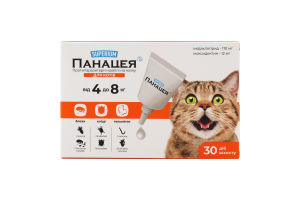 Краплі протипаразитарні д/котів від 4кг до 8кг Панацея Суперіум