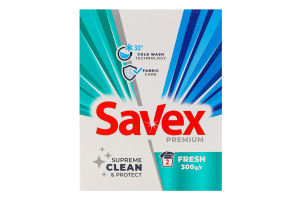 Средство моющее порошкообразное для автоматической стирки для белых и цветных тканей Fresh Premium Savex 300г