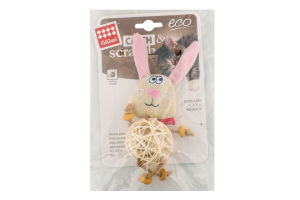 Іграшка д/котів Кетч енд Скрейч Зайчик з плетеним м"ячиком та дзвіночком 10см ГіГві