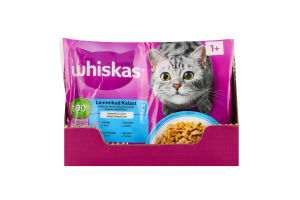 Набор кормов консервированных полнорационных для взрослых котов с лососем, с тунцом в желе Whiskas м/у 4х85г