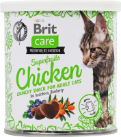 Лакомство для взрослых котов с суперфруктами без содержания злаков Курица, облепиха, черника Brit ж/б 100г