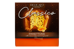 Панеттоне із зацукрованою апельсиновою цедрою та родзинками Delicato к/у 500г