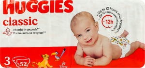 Подгузники для детей 4-9кг 3 Classic Huggies 52шт