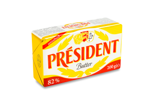 Масло кислосливочное 82% несоленое President м/у 200г