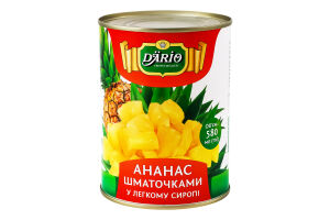 Ананас шматочками в легкому сиропі стерилізований Dario з/б 565г