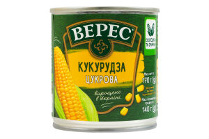 Кукуруза сахарная из целых зерен консервированная стерилизованная вакуумированная Верес в/с ж/б 170г