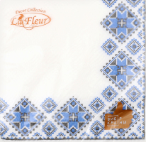 Серветки Вишивка синя 33*33см 2шари 16шт Ла Фльор