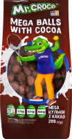 Завтраки сухие глазированные сахарной глазурью Mega шарики с какао Mr. Croco м/у 200г