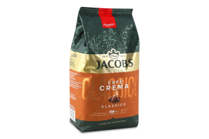 Кофе натуральный жареный в зернах Classico Cafe crema Jacobs м/у 1кг