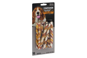 Companion Triple Flavor Twist Rawhide Chews for Dogs Pork, Chicken and Beef - 10 CT