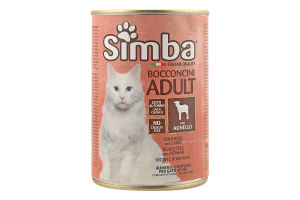 Корм консервированный для взрослых котов Кусочки из мяса ягненка в соусе Simba ж/б 415г