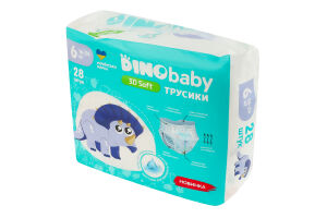 Трусики-підгузники для дітей 16-24кг 6 3D Soft Dinobaby 28шт