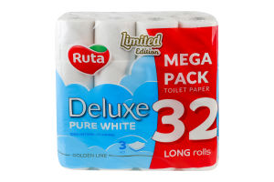 Папір туалетний 3-х шаровий 160 листів Pure white Deluxe Ruta 32шт