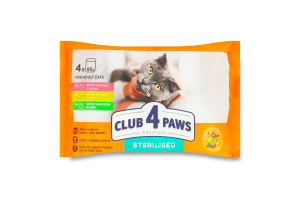 Корм консервований для стерилізованих котів З індичкою + З кроликом + З куркою Premium Club 4 Paws м/у 4x0.085кг