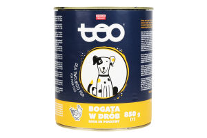 Корм вологий повнораціонний для дорослих собак з домашньою птицею в соусі Teo з/б 850г