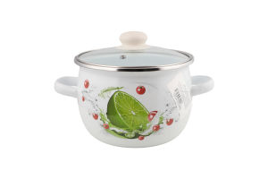 Каструля Лайм біла 3,5л емальована сферична з н/ж обідком та скляною кришкою І61913/2 Ідилія