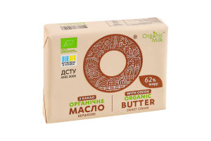 Масло сливочное 62% органическое с какао Organic Milk м/у 180г
