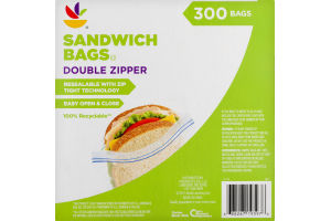 Ahold Sandwich Bags Double Zipper - 300 CT