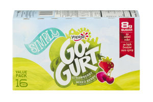 Simply Yoplait Go-Gurt Low Fat Yogurt Strawberry, Mixed Berry - 16 CT