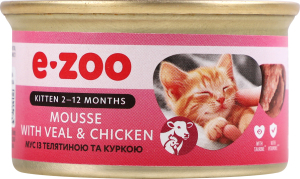Корм для кошенят E-Zoo з телятиною та куркою