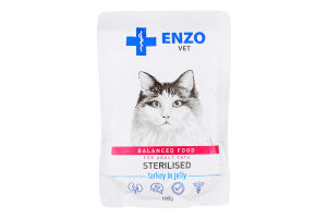 Корм д/стерилізованих котів Дієта з м"ясом індика в желе 100г пауч Ензо Вет