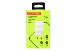 Пристрій зарядний мережевий білий30W USB-A Type-C Euroelectric