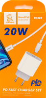 Пристрій зарядний мережевий білий 20W 3,6A USB-C Type-C-Type-C DC06T Denman