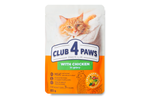 Корм д/дорослих котів від 7років Premium з куркою в соусі 85г пауч Club 4 Paws