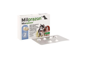 Таблетки д/цуценят та собак дрібних порід від 0,5 до 5кг від гельмінтів з смаком м"яса 2шт Мілпразон