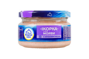 Продукт с икрой мойвы и крабовым мясом пастеризованный Икорка Водний світ с/б 160г