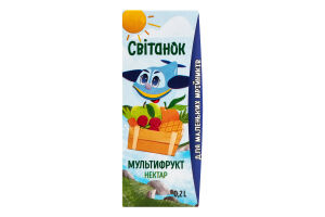 Нектар освітлений пастеризований Мультифрукт Світанок т/п 0.2л