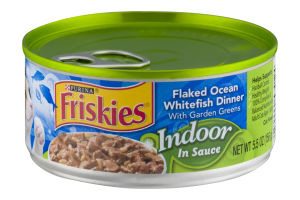 Purina Friskies Indoor in Sauce Cat Food Flaked Ocean Whitefish Dinner With Garden Greens