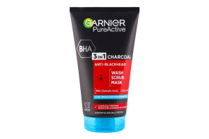 Гель для умывания скраб и маска для лица с углем 3в1 Garnier PureActive 150мл