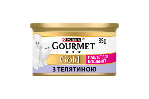 Корм консервированный полнорационный для котят с телятиной Паштет Gold Gourmet ж/б 85г