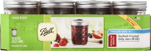 Ball Freezer Safe Quilted Crystal Jelly Jars Regular Mouth 8 OZ - 12 CT