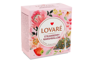 Чай зеленый листовой байховый с ягодами лепестками цветов и ароматом земляники Клубничный зефир Lovare к/у 15х2г