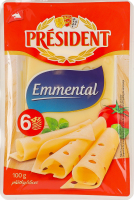 Сир 45% твердий скибками Ементаль President лоток 100г