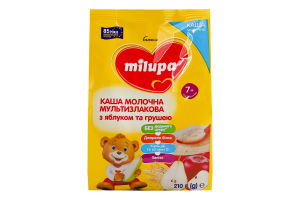 Каша молочная для детей от 7мес сухая быстрорастворимая мультизлаковая с яблоком и грушей Milupa м/у 210г